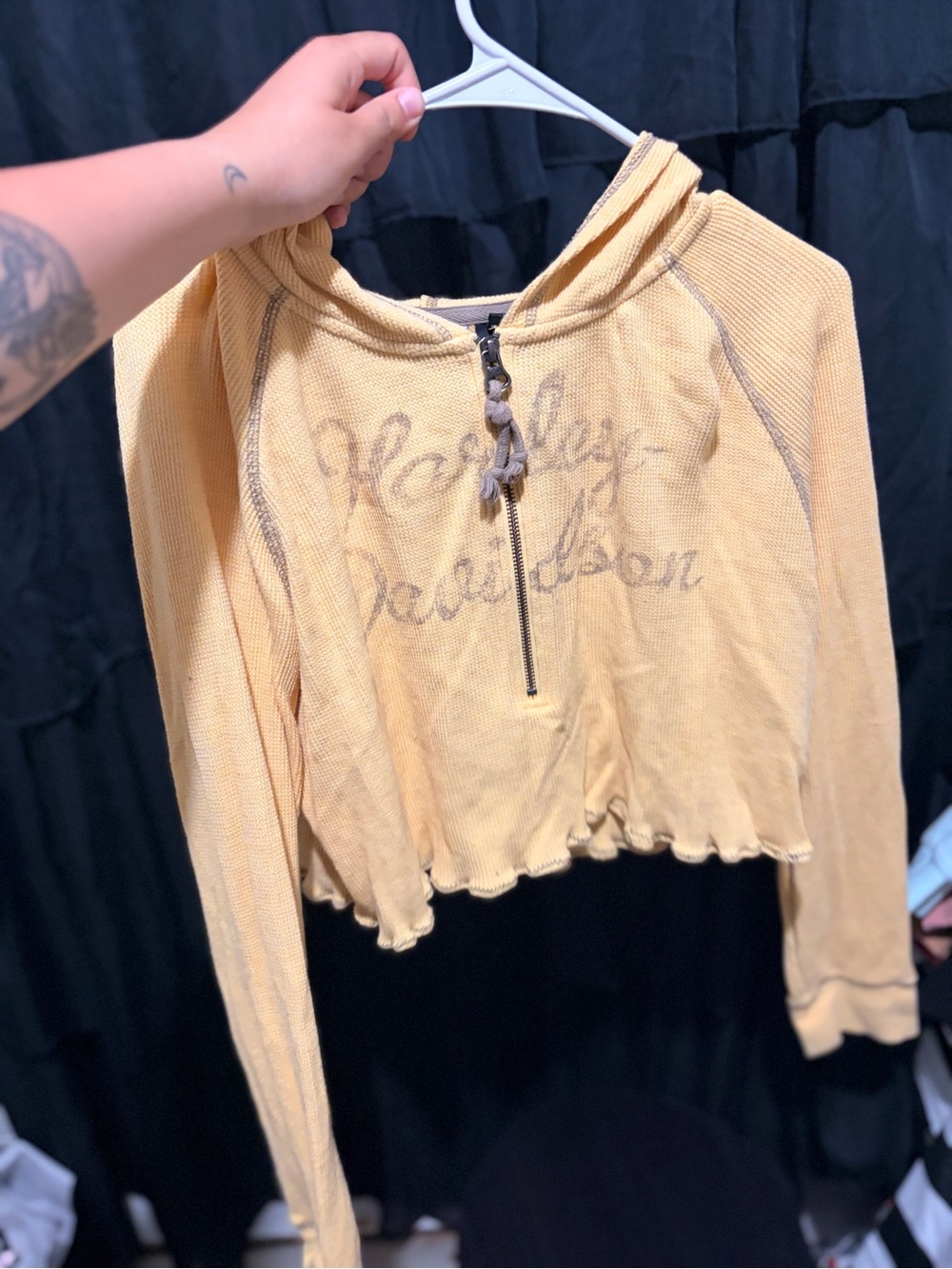 Harley-Davidson Soft Yellow Half-Zip Cropped Hoodie